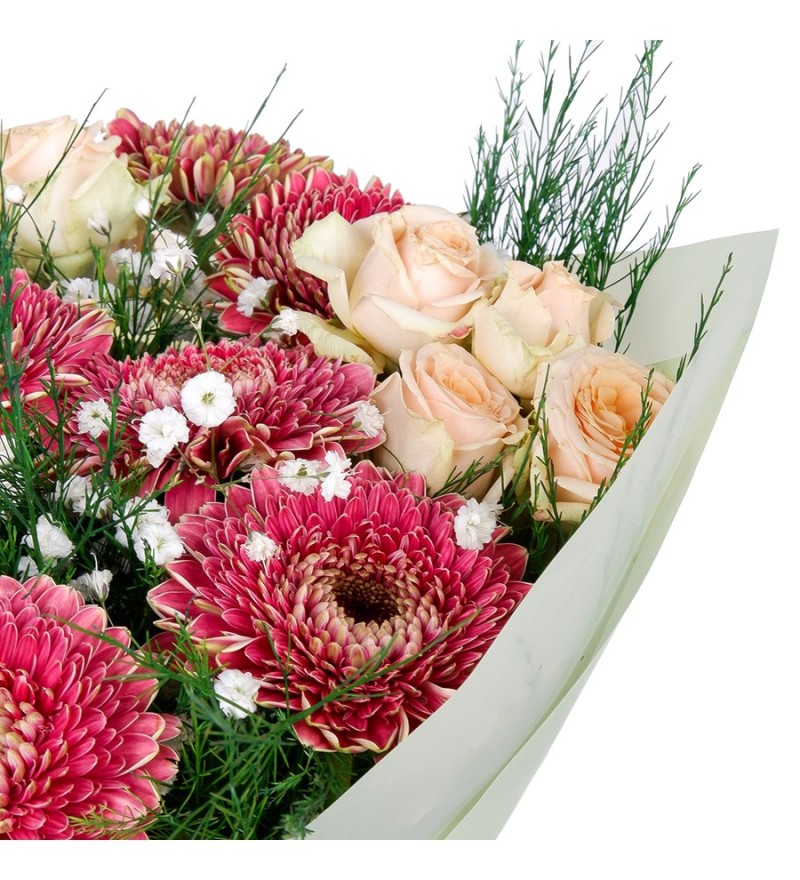 Somon Gül ve Bordo Gerbera Buketi