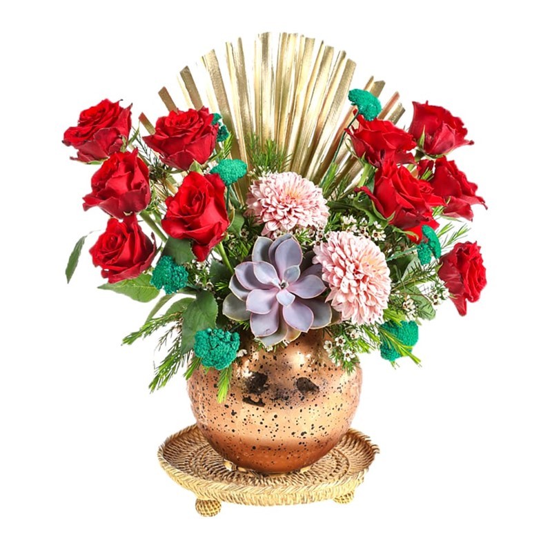 Red Rose In Gold Vase